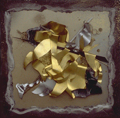 An art showing gold and metallic substances